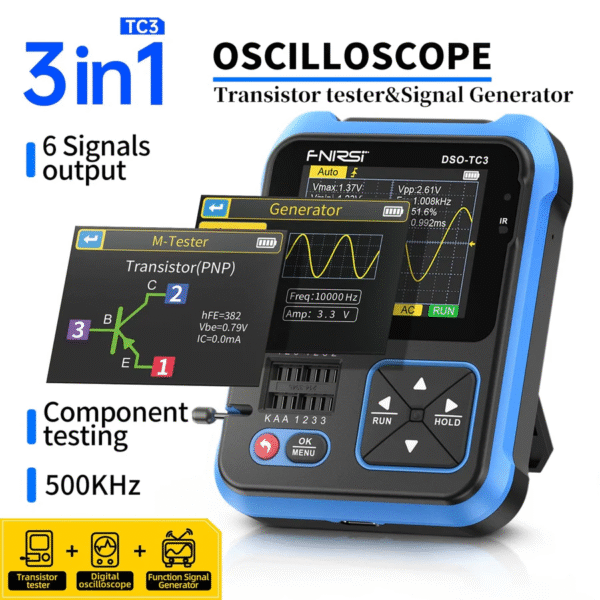 FNIRSI DSO-TC3 3-IN-1 Handheld Digital Oscilloscopes Signal Generator Transistor Tester